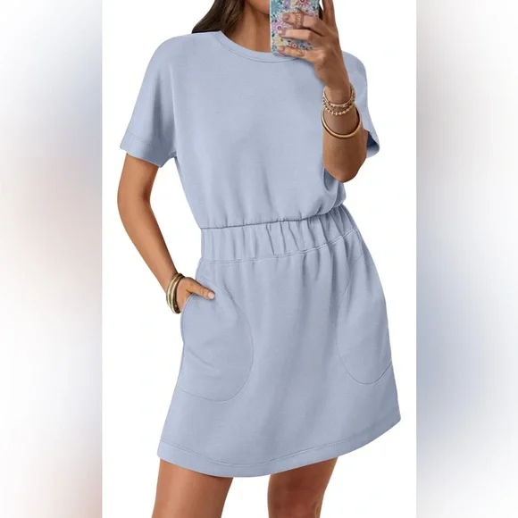 NWT-Small 2026 Summer Casual Short Sleeve Crew Neck Elastic Waist T Shirt Dress - Picture 8 of 8